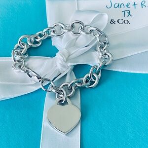 Tiffany & Co. Silver Chain Link Bracelet with Heart Charm